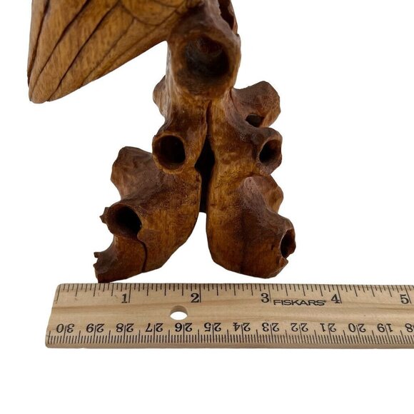 Hand Carved Owl on Stand One Piece Natural 9” Tall Lightweight - Picture 4 of 14